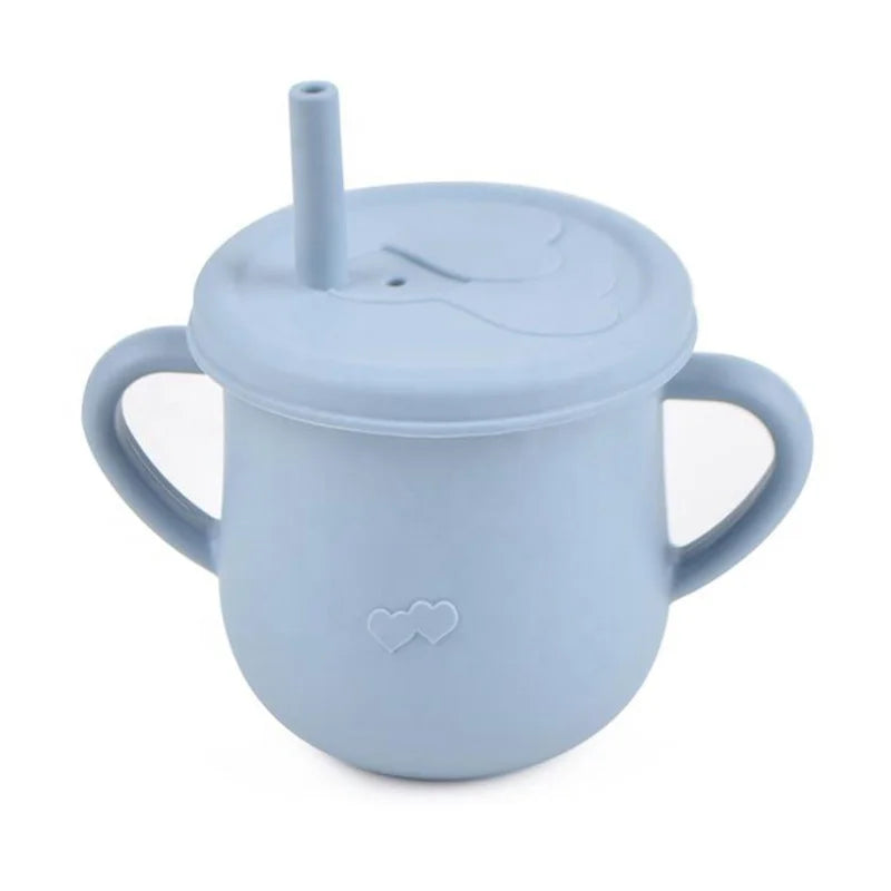BPA Free Silicone Unbreakable Sippy Cup with Straw Reusable Convenient Drinking Cup for Training Travel