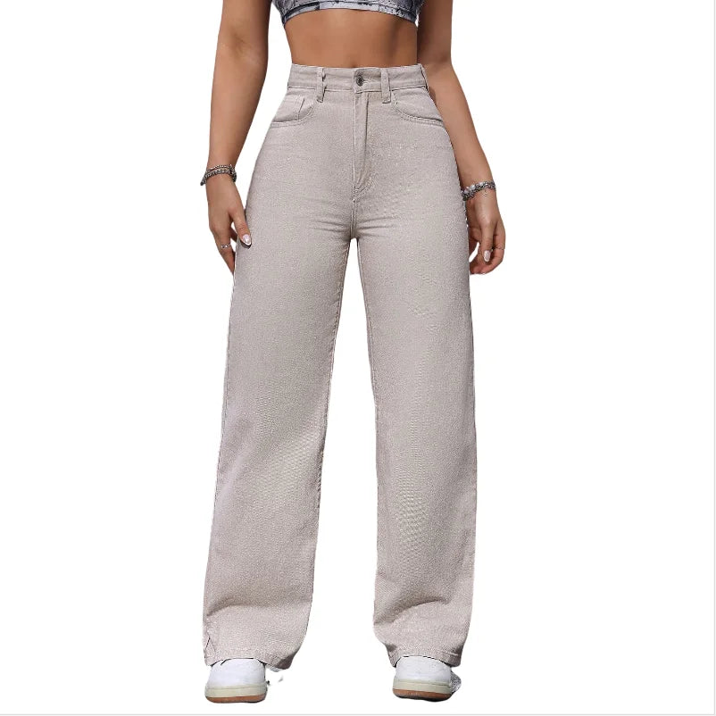 Women's Straight-leg High Waist Casual Denim Jeans with Simple Fashion Breathable Regular Fit Woven Polyester/Cotton