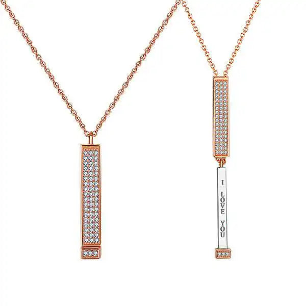 Personalized Hidden Secret Message Slider Necklace Retractable Rod 3D Engraving Inspirational Vertical Bar Square Tubes Necklace