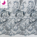 Top French Blue 3d Heavy Handmade Long Glass Beaded Sequins Lace Mix Color Floral Embroidery Lace Dress Fabric HY1313-4