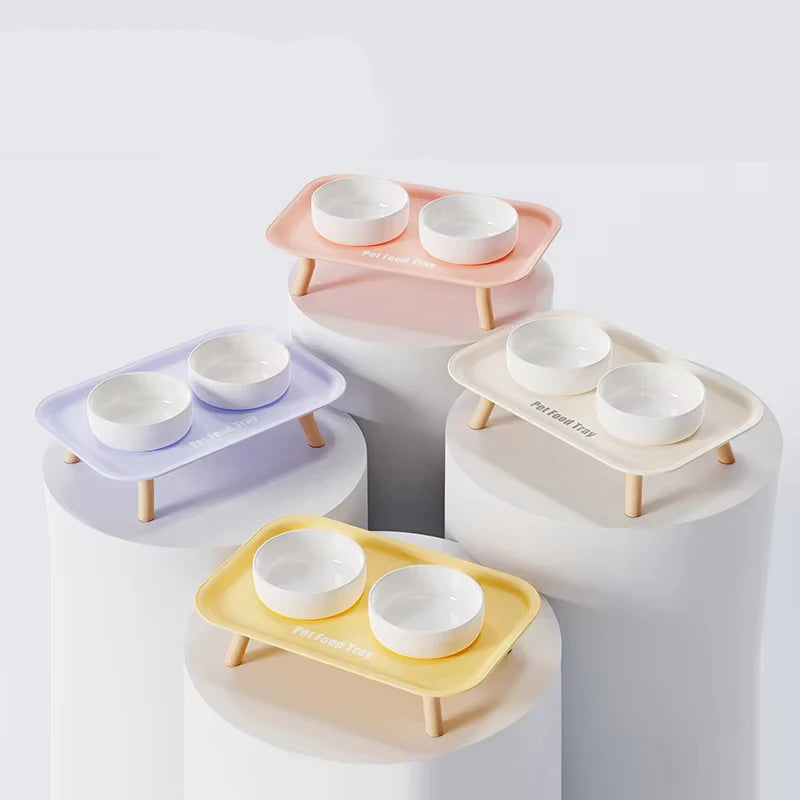 New Ceramic Double Bowl Pet Feeder and Waterer with Stand Elevated Neck Protection Bowl Easy to Clean Pet Supplies