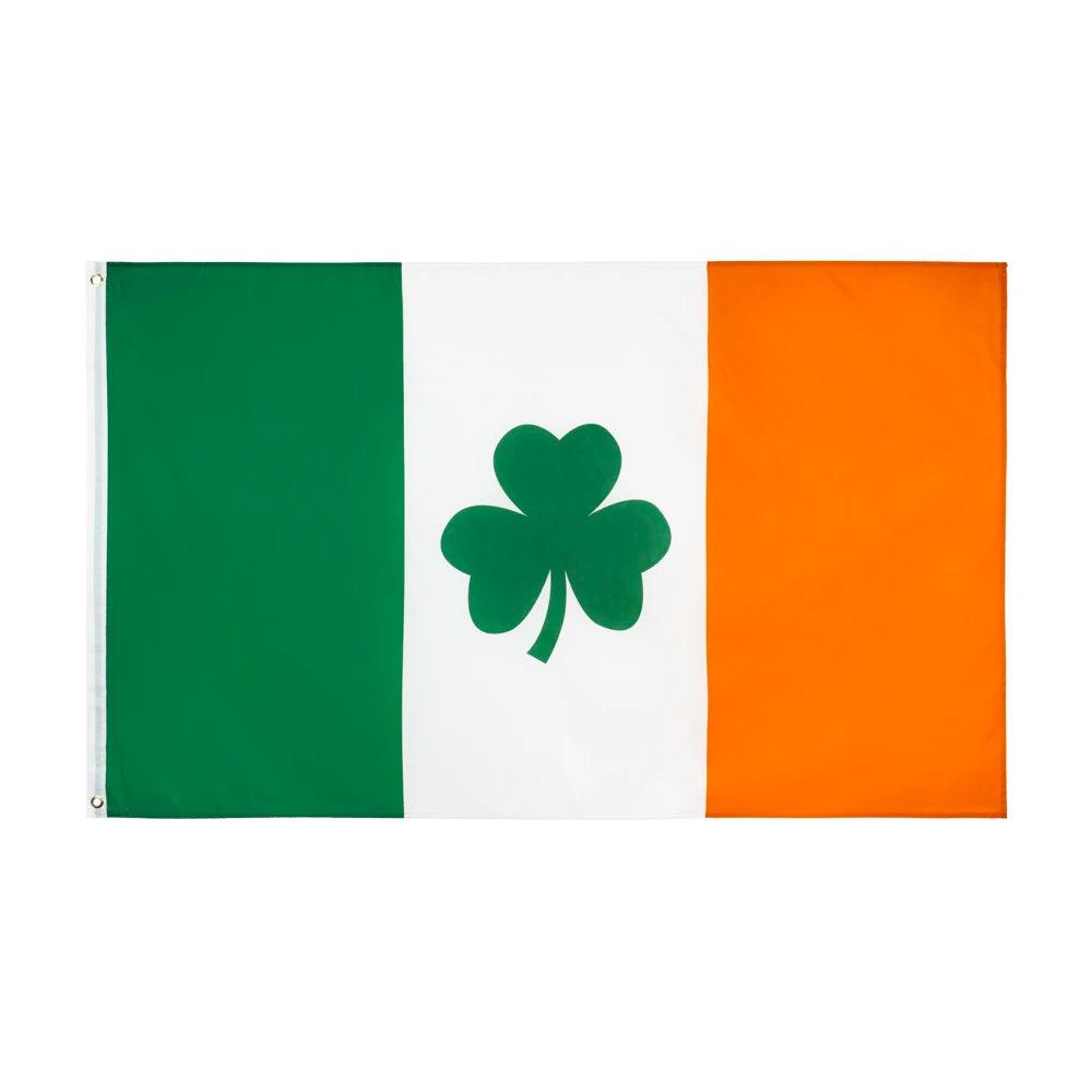 Ready Stock 3X5 FT Double Sided Silk Screen Printed Flying Style Green White Orange Shamrock Flags Polyester