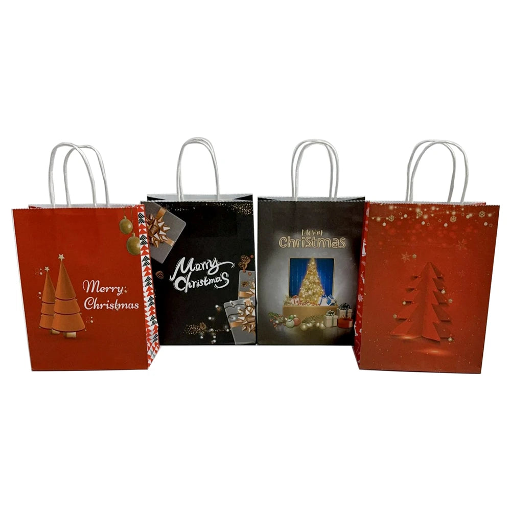Christmas Printed Wholesale Paper Gift Packing Bags with Handles Custom logo Personalised Surplus Craft Paper Packaging Bag
