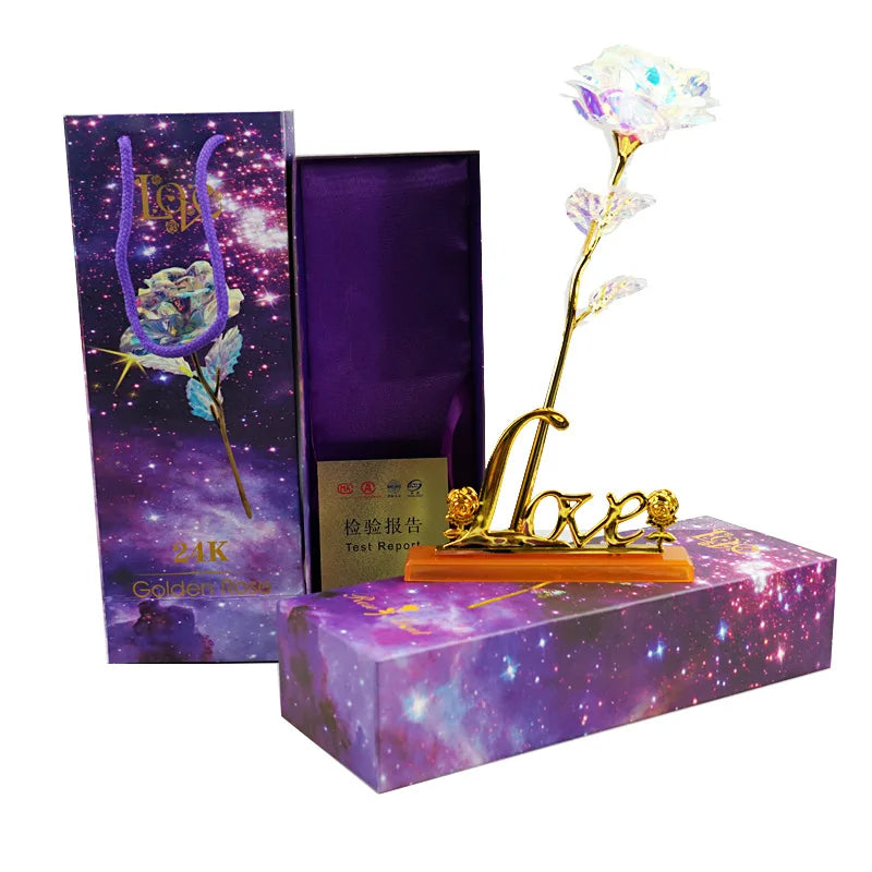 LED Rose Flower Light for Valentine's Day Xmas Party Decor Gift 24k Gold Foil Plated Galaxy Rose With Light