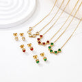 Fashion Designer 18K Gold Plated Stainless Steel Love Heart Colorful Diamond  Stud Earrings Necklace Jewelry for Women Sets