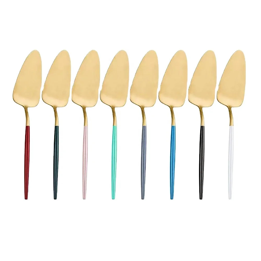 New Fashionable Design Long Shank Gold Plating Cake Shovel 304 Stainless Steel Pizza Shovel Colorful Cake Server