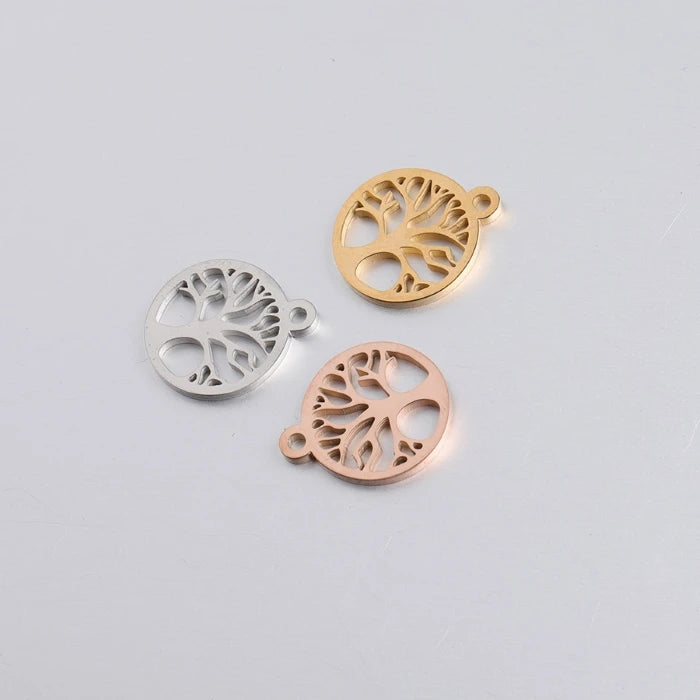 Wholesale 18K Gold Plated Stainless Steel Vintage Tree Life Pendant Charms Necklace Bracelet DIY Accessories