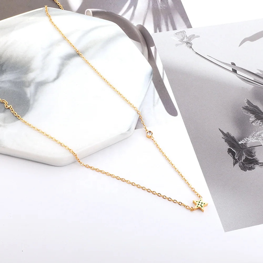 Fashion Multi-Shape Mixed Pendant Necklace With Diamonds Stainless Steel Necklace for Gift