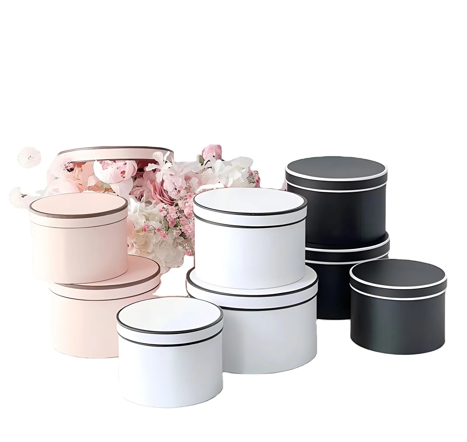 Simple and Fashionable Set of Three  Round Flower Gift Box