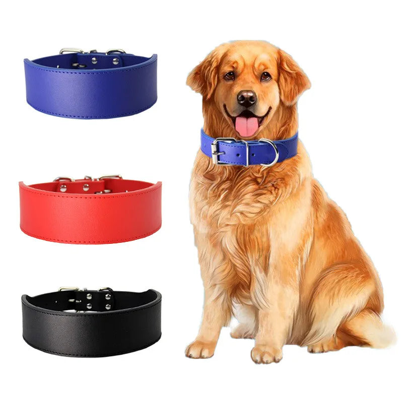 Wholesale Solid Luxury 2in 5cm Solid Color Dog Collar PU Leather Classic Pet Dog Collar
