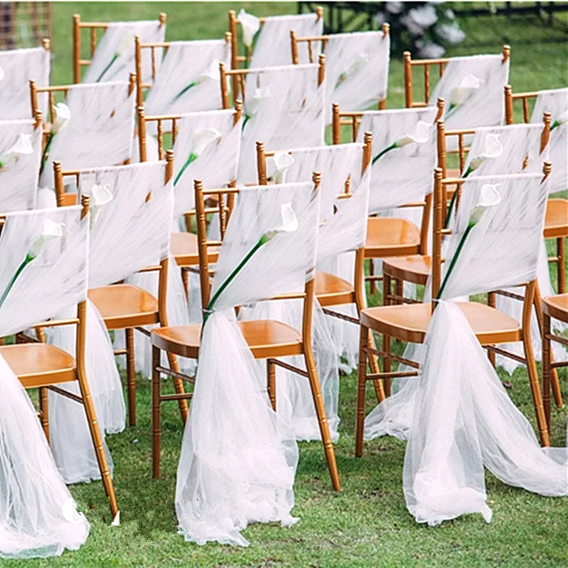 Xinlan Wholesale Solid Plain Chiffon Chair Sash Event Wedding Chair Decoration Chair Sash