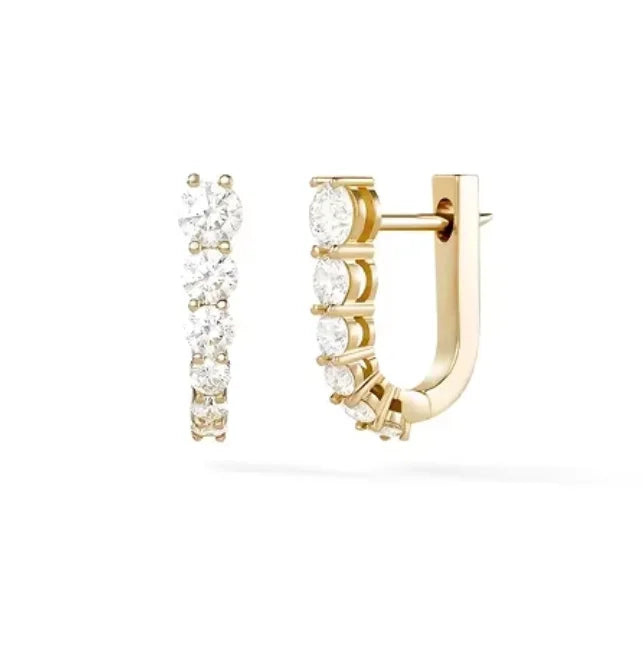 Hot Selling 18K Gold 925 Sterling Silver Clear Moissanite U Shaped Hoop Earring Cubic Zirconia Hoops for Women