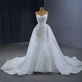 For Jancember 231125 Strapless Mermaid Wedding Dresses Crystal Pearls Beaded Appliques Natural Detachable Train for Parties