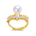 Wholesale 18k Gold Plated Triangle Zircon Elegant Natural Freshwater Pearl Ring Jewelry for Woman