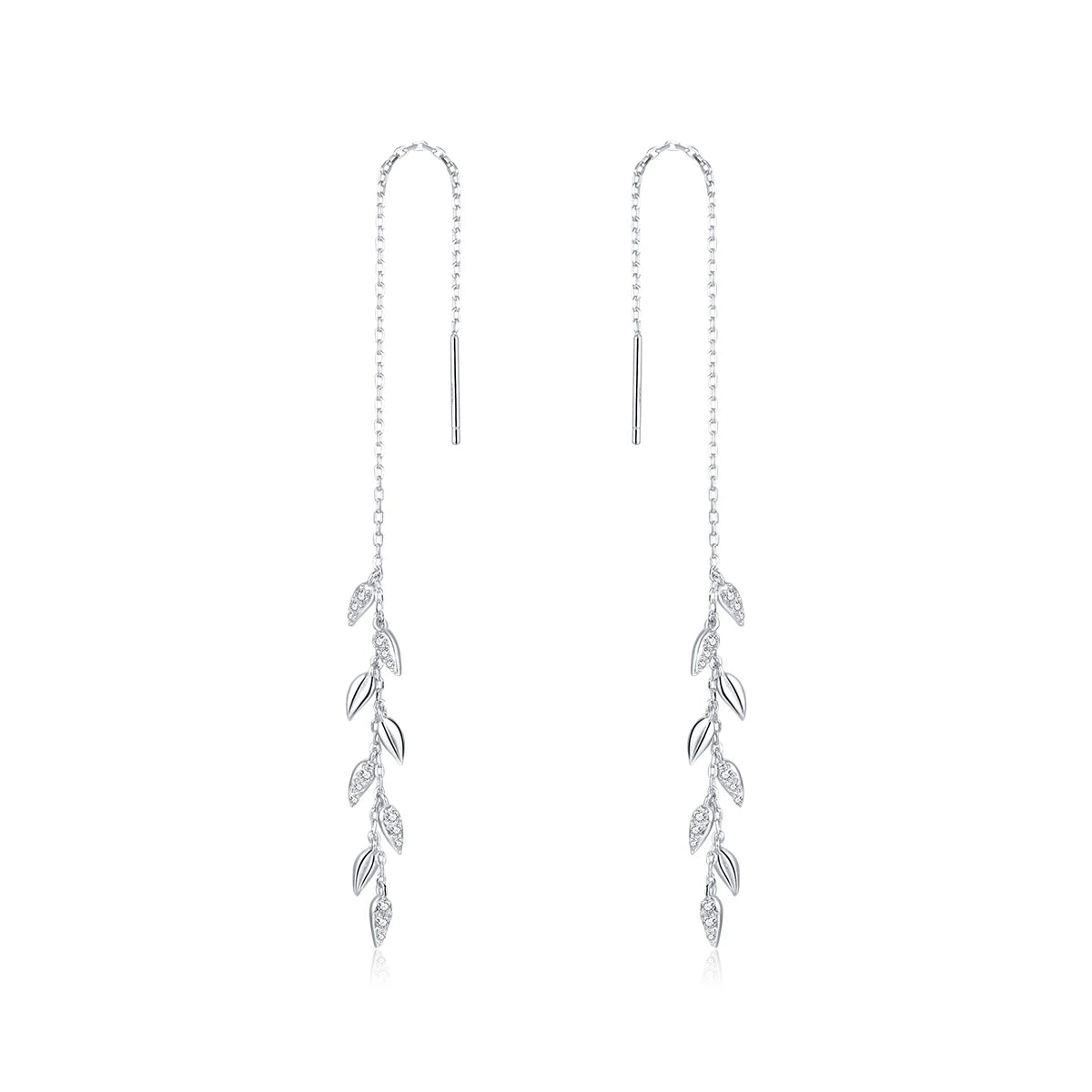 Drop Earrings 925 Sterling Silver Shiny Zircon Chain Link Wheat Design Long Earrings for Women Jewelry BSE447
