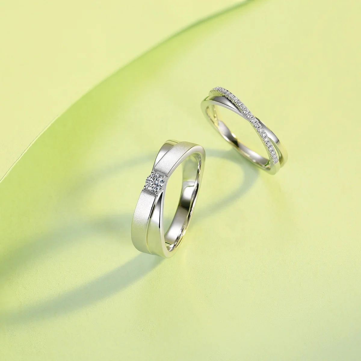 Abiding Simple Designs 925 Sterling Silver Fashion Moissanite Diamond Wedding Engagement Couple Rings Set for Women Men