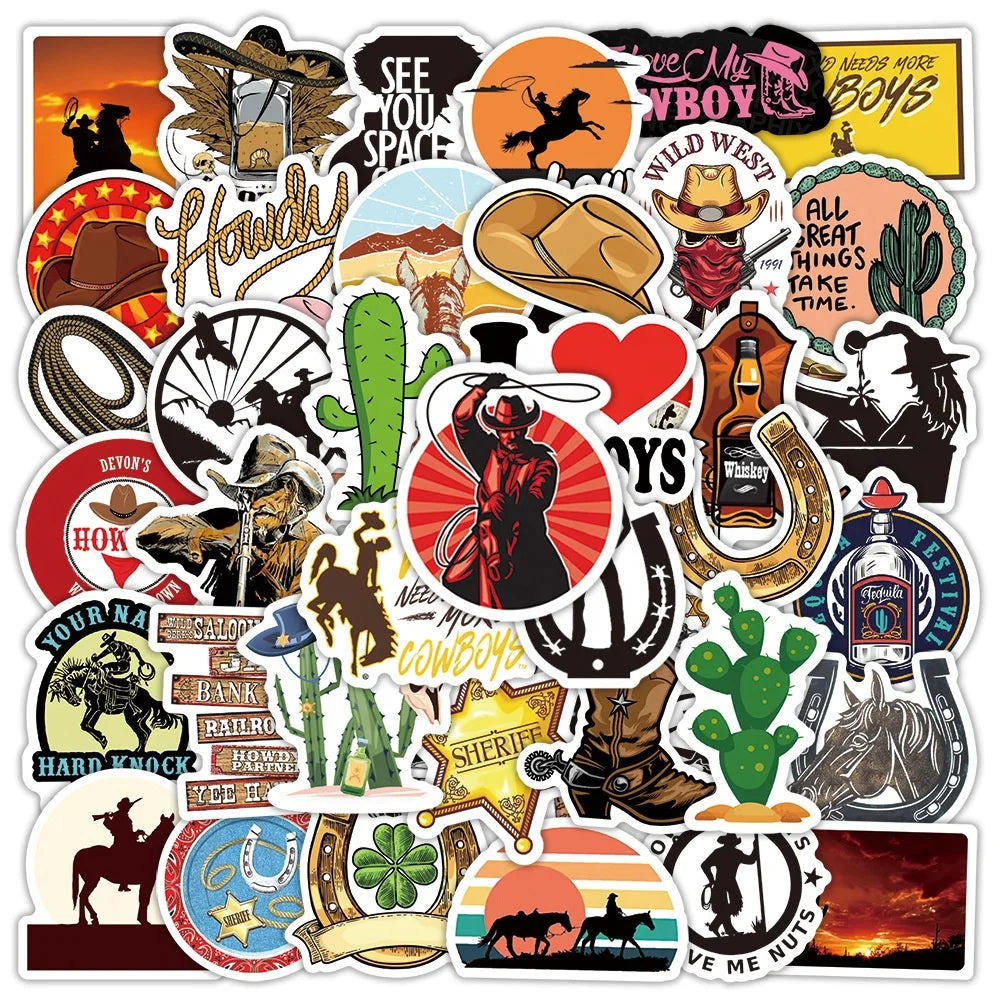 50Pcs Cool Cowboy Sheriff Trend Stickers for Boy Skateboard Luggage Laptop Bike Car Diy Graffiti Custom Sticker