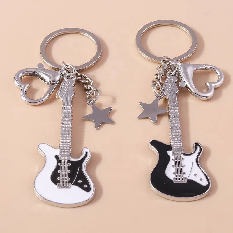 Fashion Key Rings Enamel Metal Sublimation Mini Guitar Shaped Keychain for Women Men