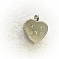 Stainless Steel Vintage Cute Cat Memorial Heart Urn Pendant Locket Necklace Silver Plated Crystal Ashes Holder Pet Cremation