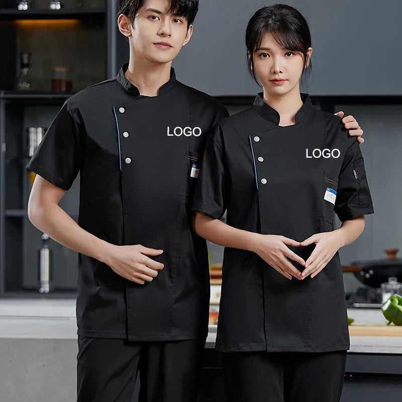 Cake Baker Kitchen Restaurant Waiter Cook Clothes Men's Short Sleeve Coat With Logo Waiter Shirt Chef Uniform for Women