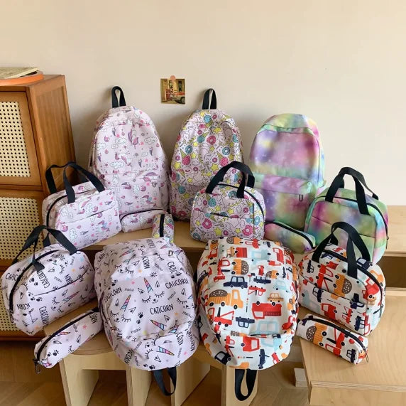 Cute Printed Lightweight Backpack  Pencil Case Color Matching Dinosaur Three-piece Set of Schoolbags