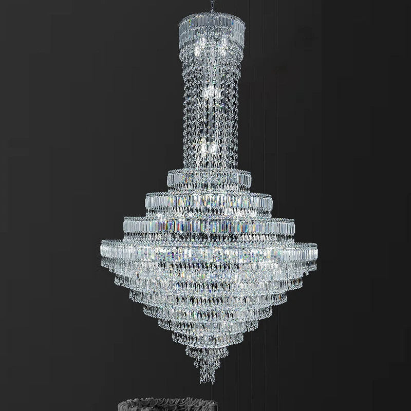 Modern Gothic Silver Large Rectangle Chandelier for Villa Living Room Hotel Large K9 Crystal LED Ceiling Light High Ceiling