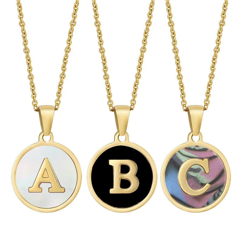 Dainty Personalized Initial Alphabet Letter Charm Pendant Necklace Gold Plated Stainless Steel Pearl Shell Jewelry for Women