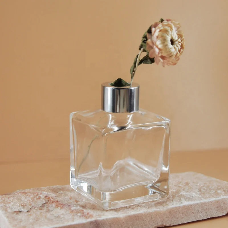 Empty 50ml 100ml 150ml 200ml Square Shape Aroma Diffuser Glass Bottle with Aluminum Lid