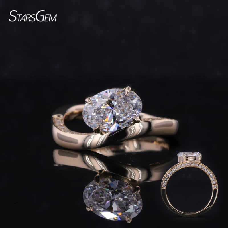 Starsgem 14K Solid Gold Gorgeous Jewelry Oval Shape Lab Grown Diamond Engagement Ring Unique Design