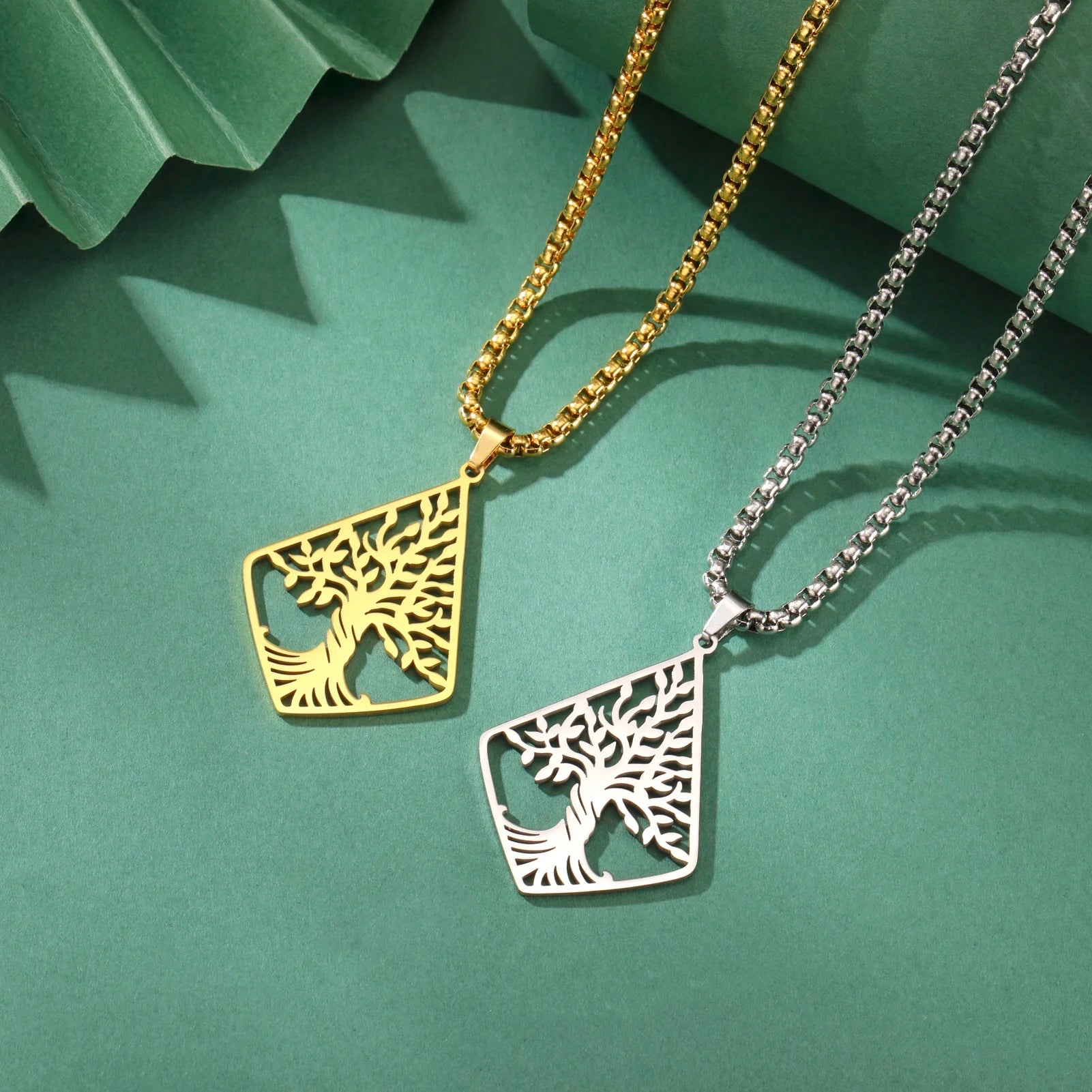 Myshape Tree of Life Necklace Geometry Rhombus Fashion Necklace Classic Tree Pendant Stainless Steel Jewelry Anniversary Gift