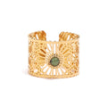 New Trendy Stainless Steel Jewelry Gift Charm 18K Gold Plated Wide Natural Stone Hollow Rings for Women MegaBDM
