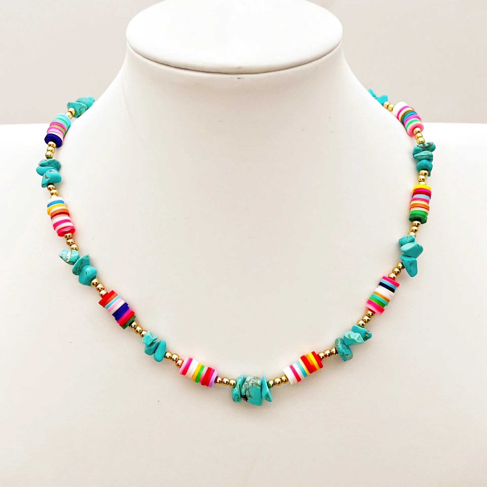 Summer Beach Necklace Bohemian Natural Irregular Stone Bead Mixed Color Polymer Clay Necklace for Women Jewelry