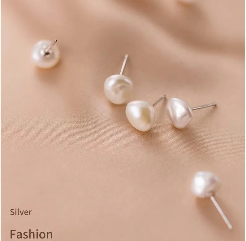 Fashion Jewelry 925 Sterling Silver Earrings Irregular Baroque Pearls Real Natural Pearl Gold Plated Stud Earrings for Women