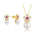 QX Custom OEM 18K Gold Plated Necklaces Earrings Luxury Women 925 Sterling Silver Cubic Zirconia Pearl Fine Jewelry Set
