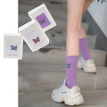 Wholesale Purple White Butterfly Embroidery Socks Women Trendy Cotton Ribbed Crew Socks