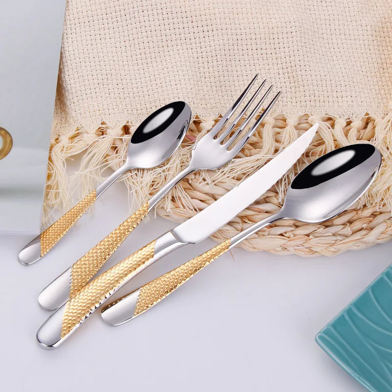 Silverware Set Stainless Steel Flat Flatware Cutlery Set 4 Dishwasher Safe