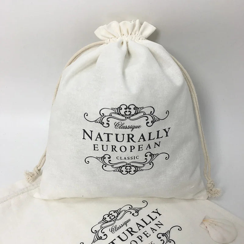 Eco-Friendly Custom Printed Logo Single Drawstring Cotton Bags Wholesale Cosmetic Container Gift for Rings Bracelets Recyclable