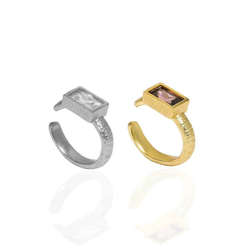 WMEF708 S925 Sterling Silver Single Square Zircon Ear Cuff Ear Piercing Cuff Earring 1 Pcs Gold Ear Cuff