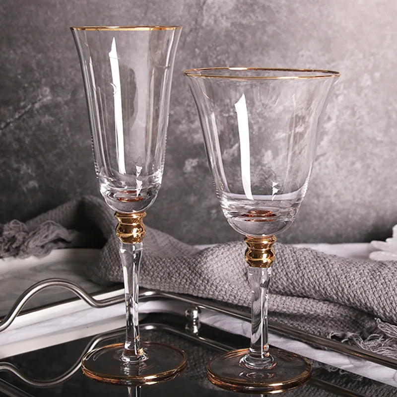 Creative Modern Design Red Wine & for Champagne Glasses Dining Table Ornaments & Room Decor Gold Rim Model Wine Glasses