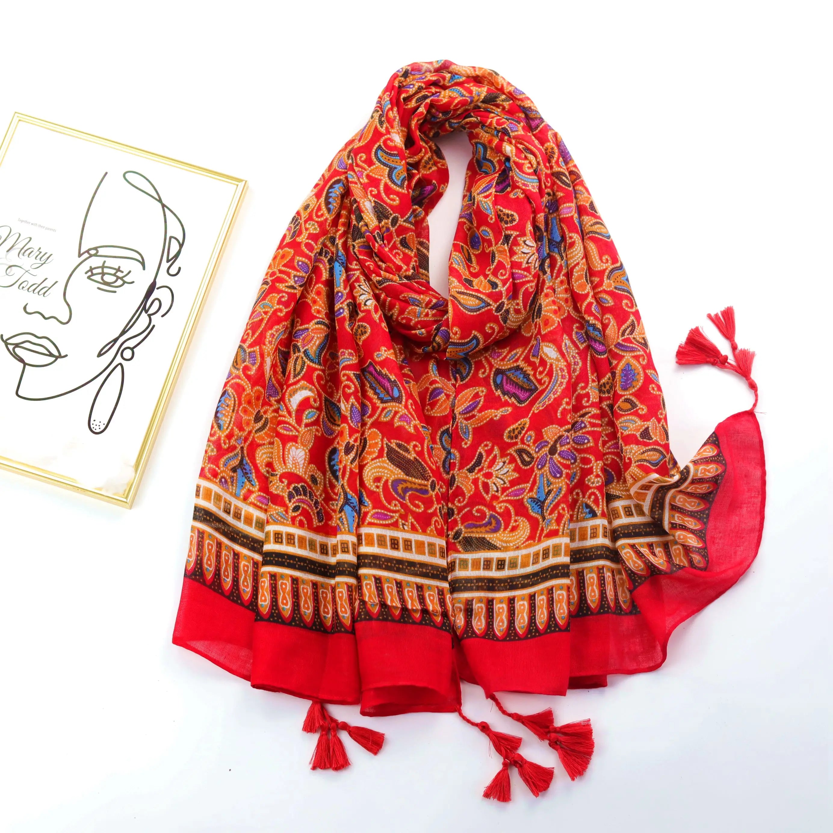 New Arrivals MOQ Bohemian Style 90*180cm Cotton Shawl Pashmina Cashew Print Ethnic Region Scarf All-cmatch Malaysia Hijab