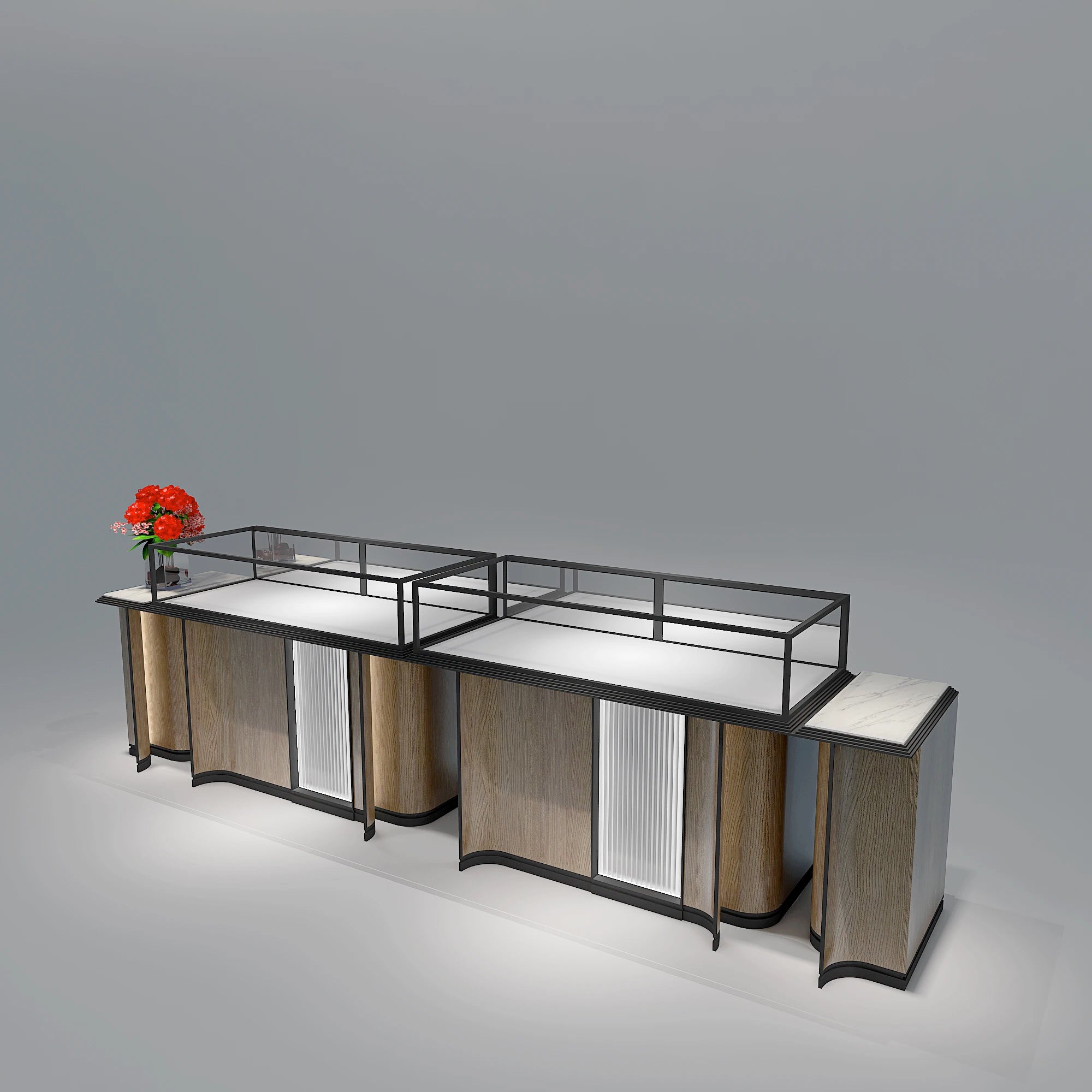 Custom Tall Cases Lock Design White Glass Counter Display Luxury Jewelry Showcase Cabinet With Led Strip Light