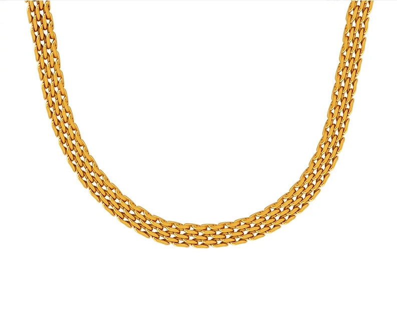 Vintage Elegant Stainless Steel Mesh Necklace Bracelet PVD 18k Gold Plated Mesh Chain Choker Necklace Women Jewelry