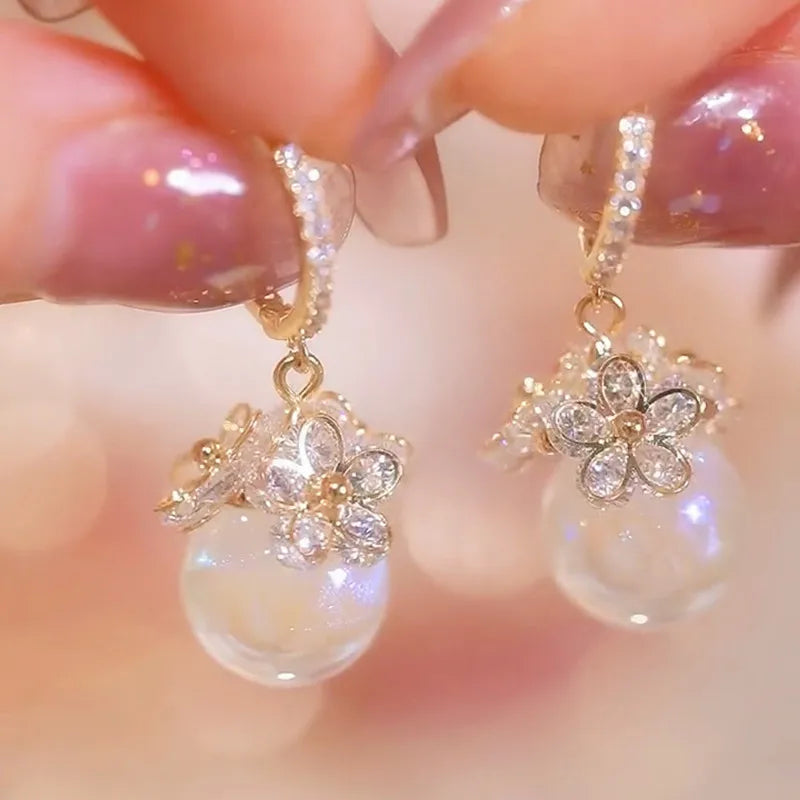 Fashion Micro Zircon Pearl Earrings Dangle Drop Fashion Rhinestone Earrings Women's Wedding Accessories