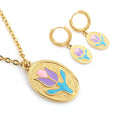 Fashion 18k Gold Stainless Steel French Colorful Tulip Flowers Drop Pendant for Earrings Necklace Accessories