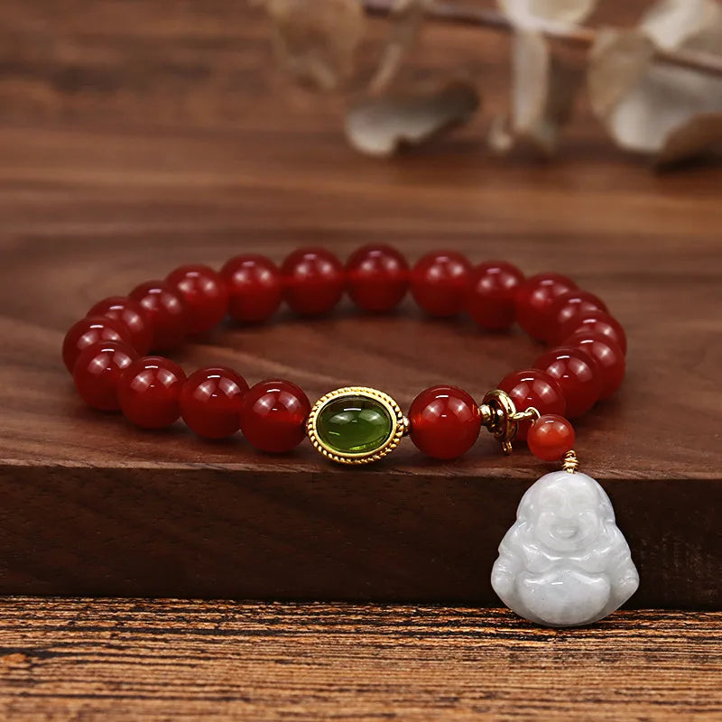 Original Red Agate Beads  Buddhist Natural Agate Buddha Pendant  for Women Men