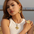 BJG0289N New Arrival 3pcs Vintage Flowers Stainless Steel Jewelry Set Includes Necklace Earring Ring for Wedding or Party