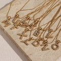 Zircon Paved Initial Necklace 18K Gold Plated Stainless Steel Herringbone Necklace