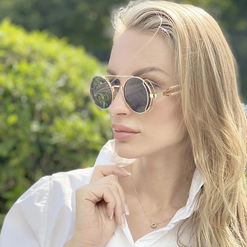2024 2020 New Steampunk Sunglasses Unisex Gold Frame Spring PC+Metal UV400 Protection Trendy Fashion Sunglasses