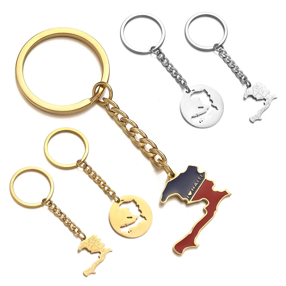Haiti Map Shape Souvenir Gifts Key Ring Chain Hayti Necklace Promotional Bracelet Metal Haiti Flag Keyring Custom Haiti Keychain MegaBDM