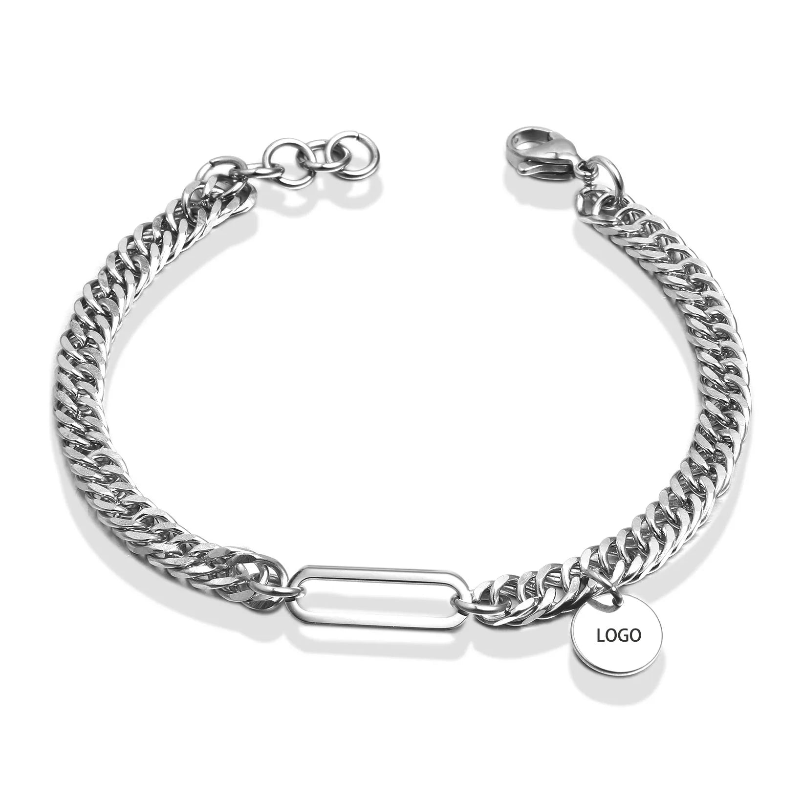 Trendy Bracelets 2022 Big Oval Charm Engravable Name Soccer  Bracelet Titanium Steel Fine Jewelry Silver Bracelet